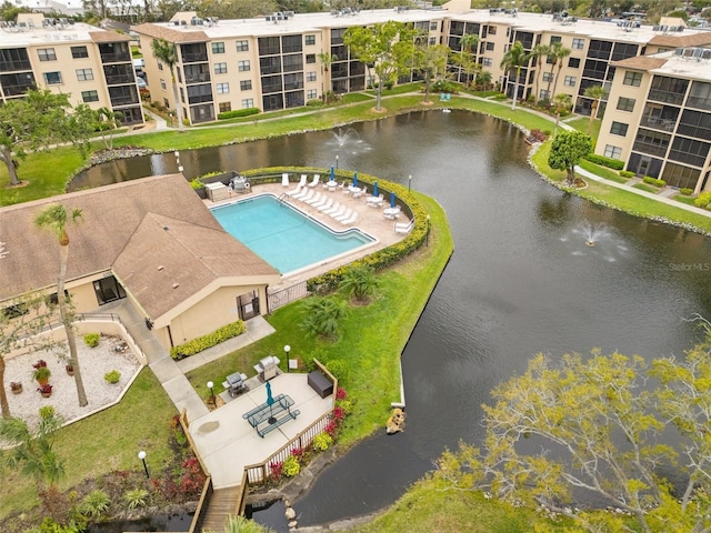 aerial view featuring a water view