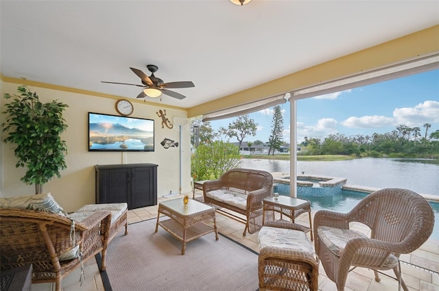 sunroom / solarium with ceiling fan