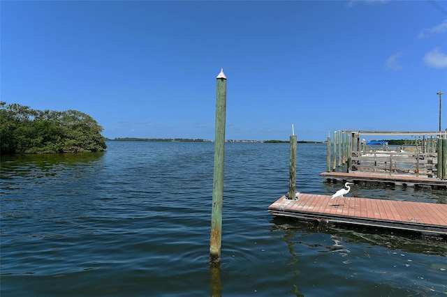 view of dock with a water view