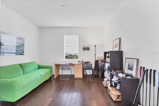 office area with dark wood-style flooring