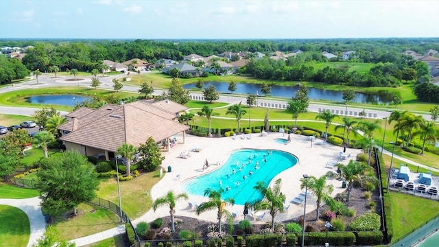 aerial view with a water view