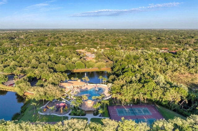 aerial view with a view of trees and a water view