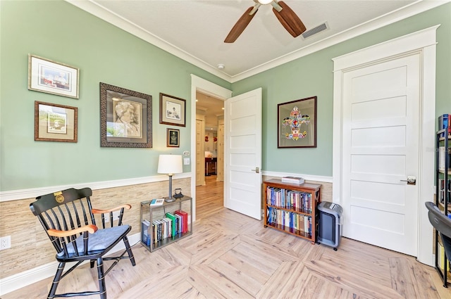 516 Kumquat Dr, Anna Maria, FL 34216 - living area with ceiling fan and ornamental molding