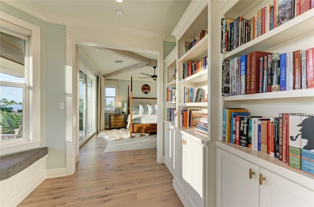516 Kumquat Dr, Anna Maria, FL 34216 - hallway featuring light wood-type flooring and beam ceiling