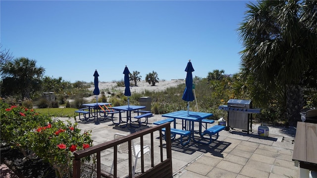view of patio with outdoor dining area and a grill