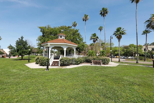 view of community with a gazebo and a lawn