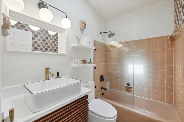 bathroom featuring vanity, toilet, and shower / bath combination