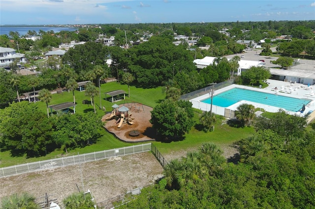 bird's eye view featuring a water view