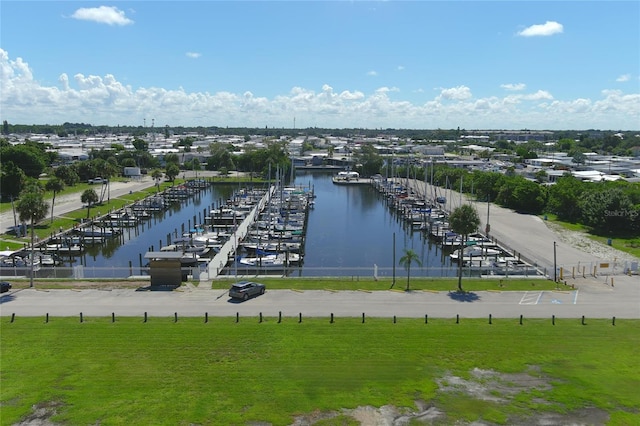 bird's eye view featuring a water view