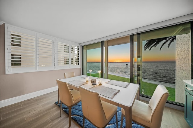 sunroom with a water view