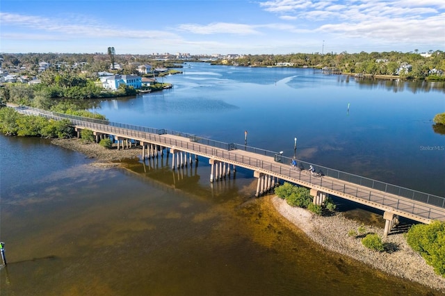 dock area featuring a pier and a water view