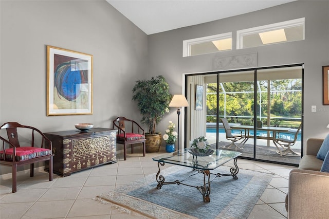7300 Wax Myrtle Way, Sarasota, FL 34241 - tiled living area with high vaulted ceiling