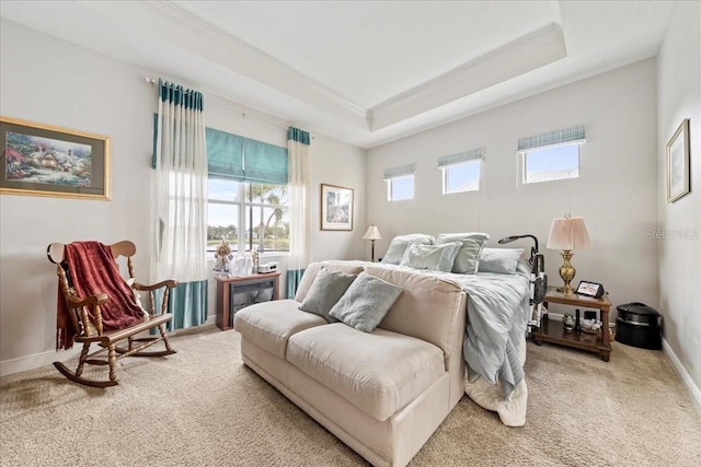 4691 Claremont Park Dr, Bradenton, FL 34211 - carpeted bedroom featuring baseboards and a tray ceiling