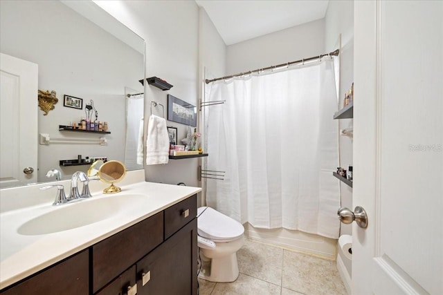 4691 Claremont Park Dr, Bradenton, FL 34211 - bathroom with vanity, tile patterned flooring, and shower / bathtub combination with curtain