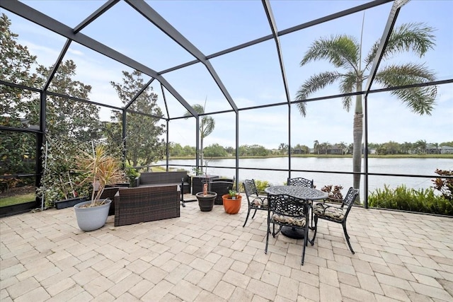 4691 Claremont Park Dr, Bradenton, FL 34211 - view of patio / terrace with a water view and a lanai