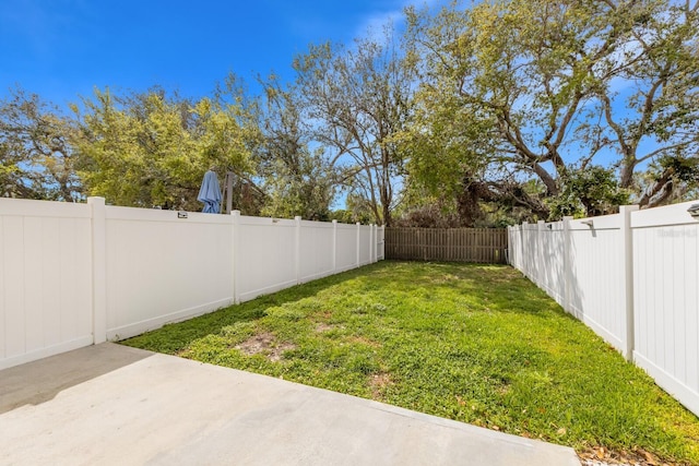 view of yard featuring a patio area and a fenced backyard