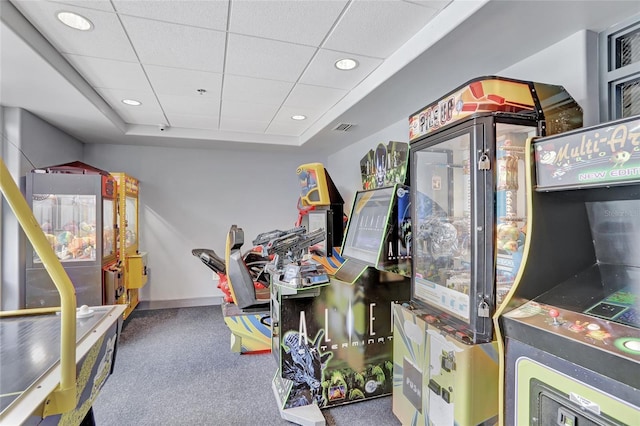 13415 Blue Heron Beach Dr Unit 1407, Orlando, FL 32821 - game room featuring recessed lighting, visible vents, a paneled ceiling, and carpet flooring