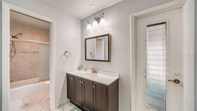 22201 Olean Blvd, Port Charlotte, FL 33952 - full bath featuring toilet, vanity, shower / bathing tub combination, a textured ceiling, and marble finish floor
