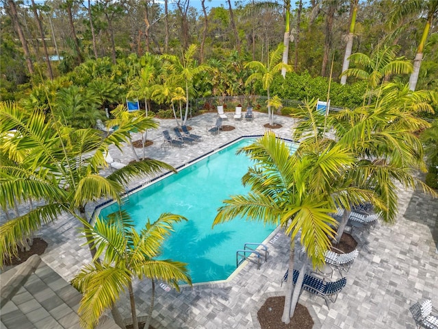 community pool featuring a patio and fence