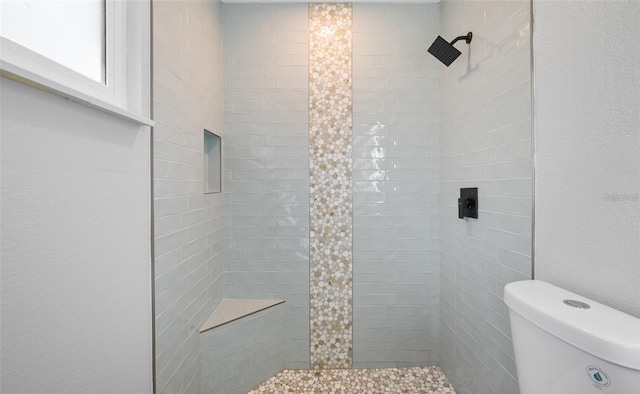 bathroom with toilet and a tile shower