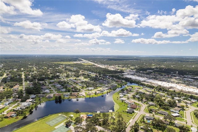 aerial view with a residential view and a water view