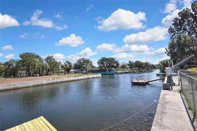 view of dock with a water view