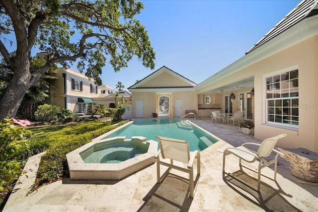 236 Saint James Park, Osprey, FL 34229 - view of pool with a pool with connected hot tub, ceiling fan, and a patio area