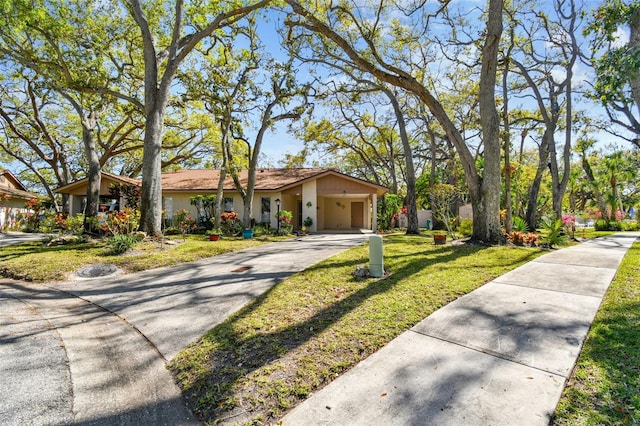 view of front of home featuring driveway and a front yard