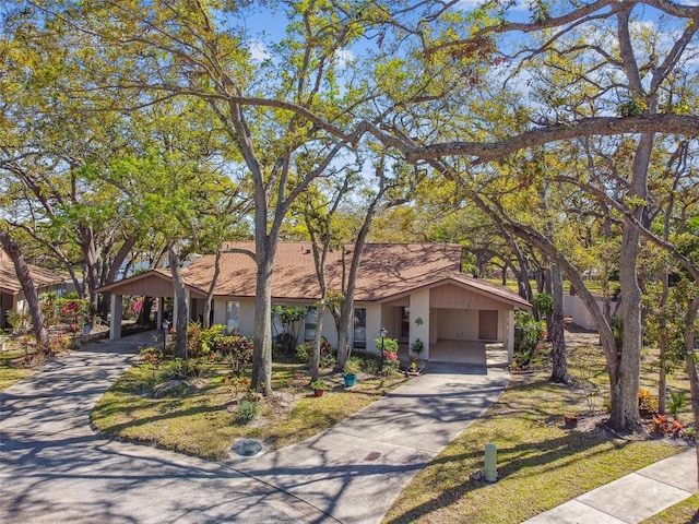 view of front of house featuring an attached carport and concrete driveway