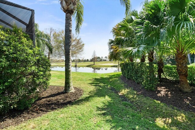 view of yard with a water view