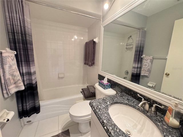 full bathroom with vanity, tile patterned floors, toilet, and shower / bath combo