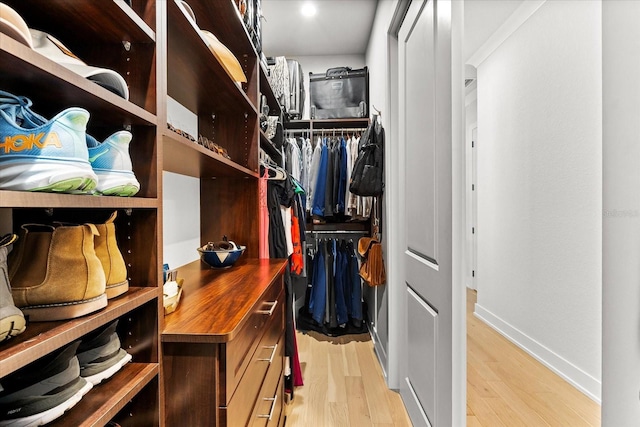 spacious closet with light wood-type flooring