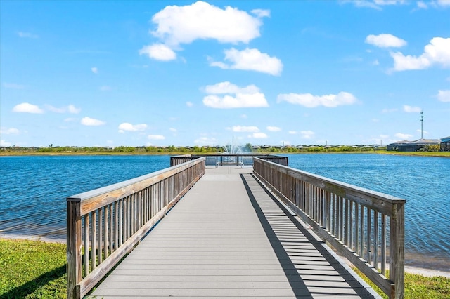 view of dock with a pier and a water view