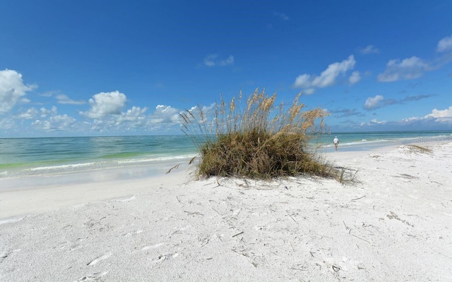 view of water feature with a beach view