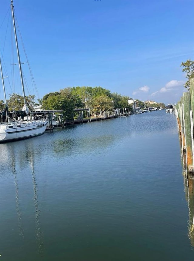 property view of water featuring a boat dock