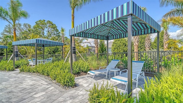 view of patio featuring fence