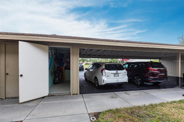 view of covered parking lot