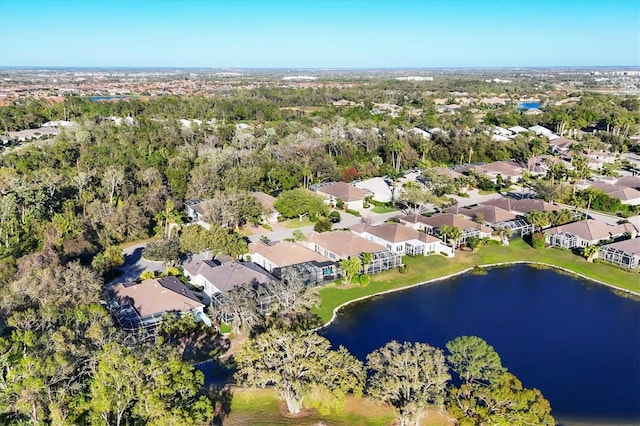 aerial view featuring a water view and a residential view