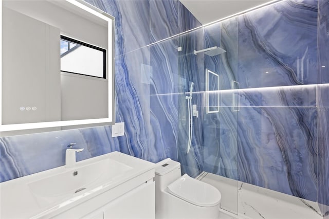 1716 9th St, Sarasota, FL 34236 - bathroom featuring a marble finish shower, vanity, and toilet