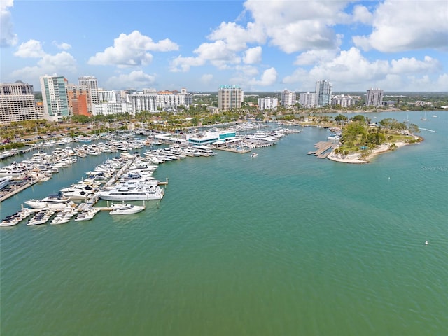 1716 9th St, Sarasota, FL 34236 - birds eye view of property with a city view and a water view