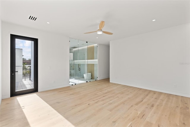 1716 9th St, Sarasota, FL 34236 - empty room featuring visible vents, wood finished floors, baseboards, recessed lighting, and a ceiling fan