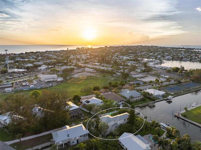 bird's eye view featuring a water view