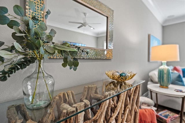 interior space featuring ceiling fan