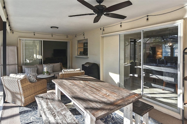 dining area featuring ceiling fan