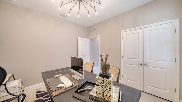 home office featuring visible vents and baseboards