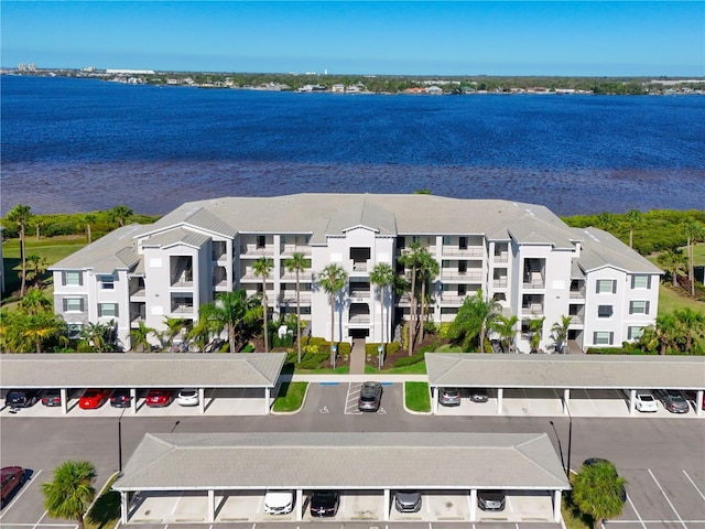 aerial view with a water view