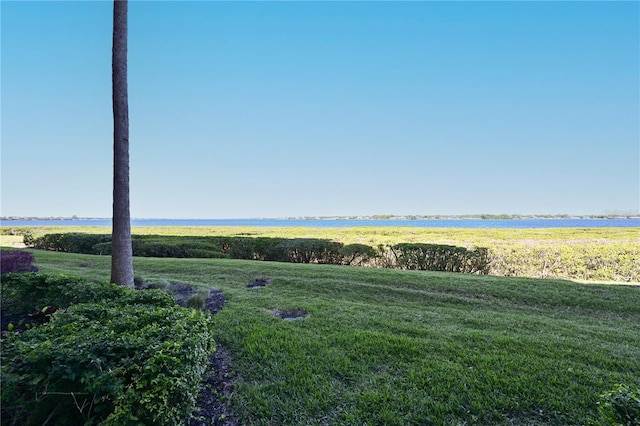 view of yard with a water view