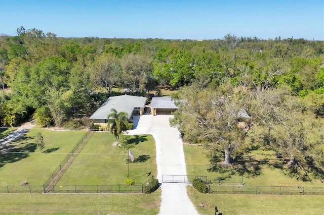 aerial view with a rural view and a view of trees