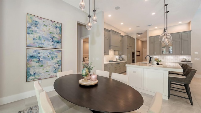 dining room with recessed lighting, visible vents, baseboards, and light tile patterned floors