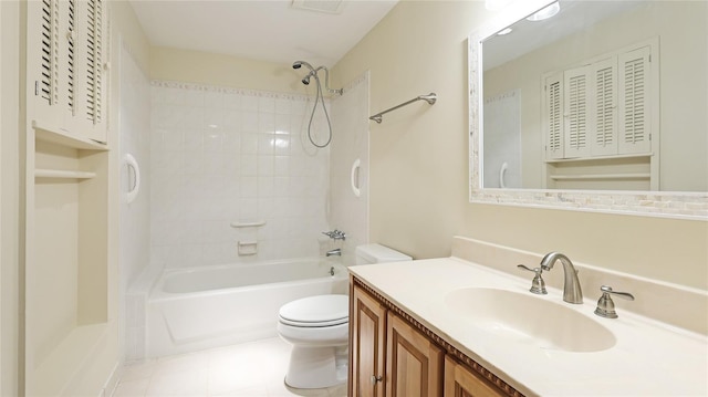 full bathroom with vanity, shower / bathing tub combination, toilet, and tile patterned flooring